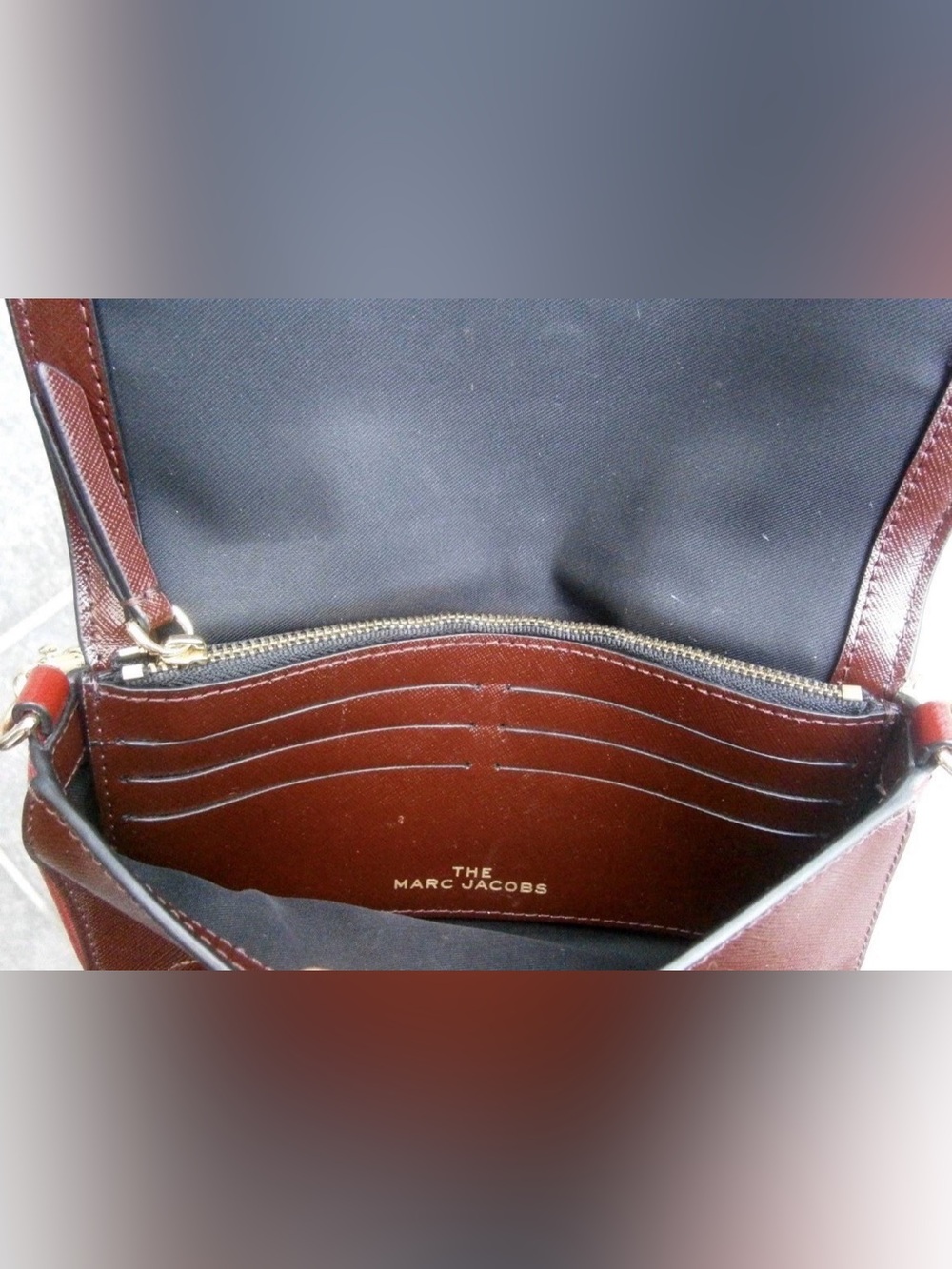 Marc Jacobs Snapshot WOC Tricolor Black SAFFIANO Leather Flap Burghundy Base - Picture 4 of 16